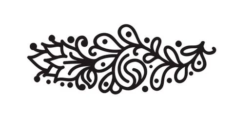 Black monoline flourish isolated monogram vector with leaves and flowers Stock Illustration