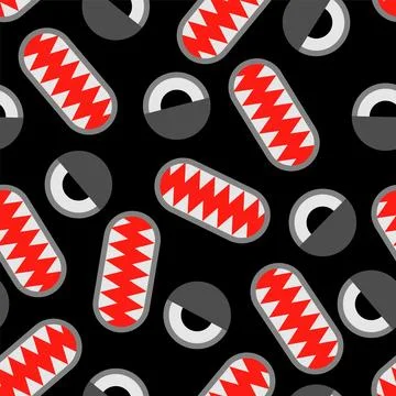 Black monster pattern. Monster eyes and teeth ornament. Kids fabric backgroun Stock Illustration