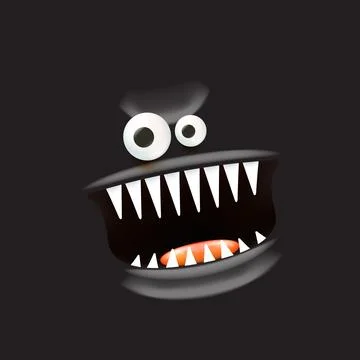 Black monster. Vector funny angry black shark face with open mouth with fangs Stock Illustration