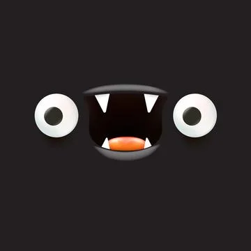 Black monster. Vector funny angry black shark face with open mouth with fangs Stock Illustration