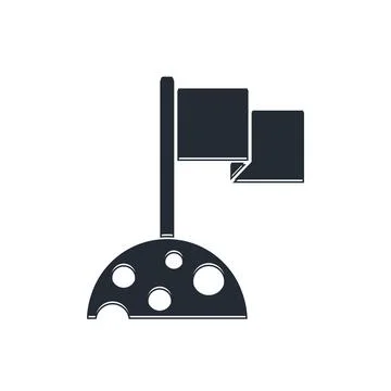 Black Moon with flag icon isolated on white background.  Vector Stock Illustration