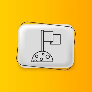Black Moon with flag icon isolated on yellow background. Silver rectangle b.. イラスト素材