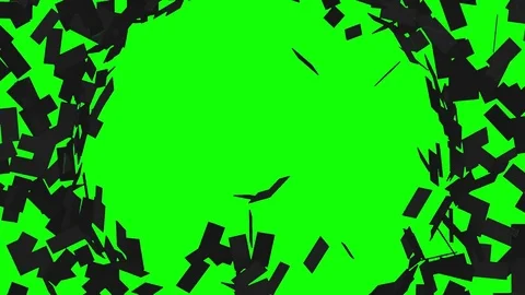 Black mosaic background breaks up into small pieces and reveals green screen, 3D Stock Footage 85070944