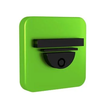 Black Motion sensor icon isolated on transparent background. Green square b.. Illustrazione stock