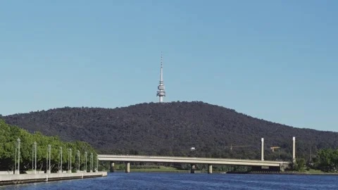 Black Mountain Tower / Telstra Tower As Seen From Lake Burley Griffin, Canberra Stock-Footage 302943072