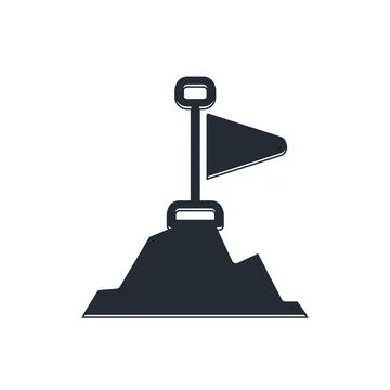 Black Mountains with flag on top icon isolated on white background. Symbol .. Illustrazione stock