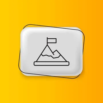 Black Mountains with flag on top icon isolated on yellow background. Symbol.. Illustrazione stock