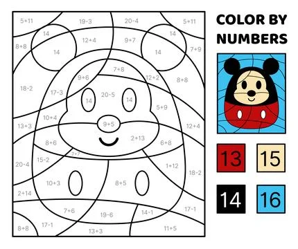 Black mouse. Solve the problem, color the picture. Addition, Subtraction Stock Illustration