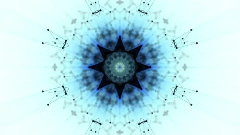 Black moving kaleidoscope pattern with a blue glow. three-dimensional abstract a Stock Footage 123119837