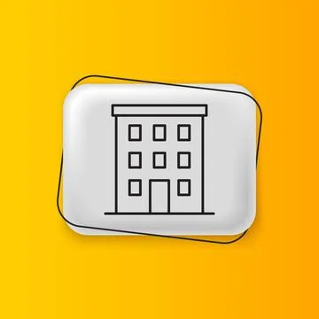 Black Multi storey building icon isolated on yellow background. Silver rect.. Ilustración de archivo