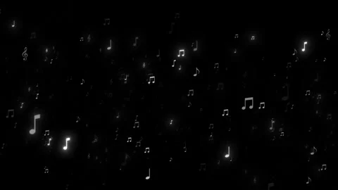 Black music notes background floating white symbols, soft glowing highlights, el Stock Footage 340413708