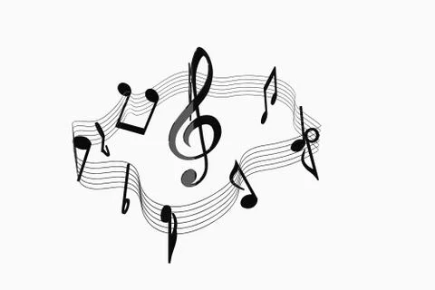 Black music notes with white background, 3d rendering. Stock Illustration