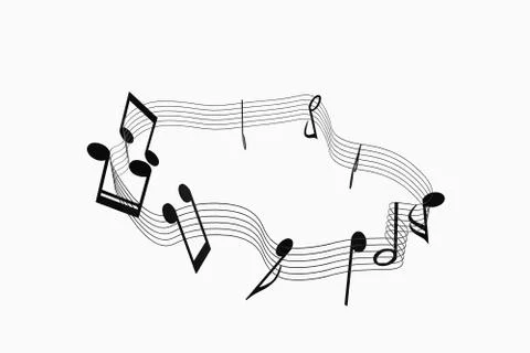 Black music notes with white background, 3d rendering. Stock Illustration