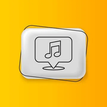 Black Musical note in speech bubble icon isolated on yellow background. Mus.. Stock Illustration