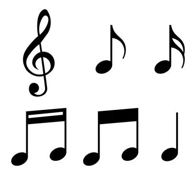Black musical notes and treble clef on white background g clef eighth note Stock Illustration