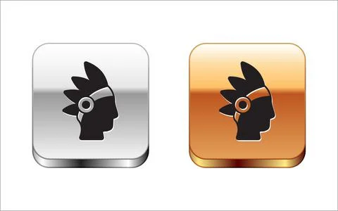 Black Native American Indian icon isolated on white background. Silver and gold Stock Illustration