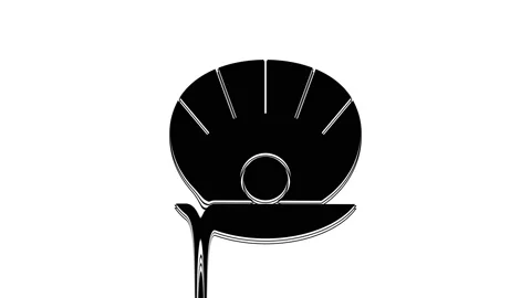 Black Natural open shell with pearl icon isolated on white background. Scallop Stock Footage 233882769