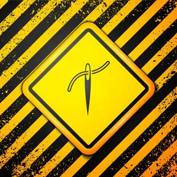 Black Needle for sewing with thread icon isolated on yellow background. Tailor Stock Illustration