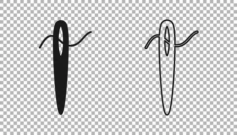 Black Needle for sewing with thread icon isolated on transparent background Stock Illustration