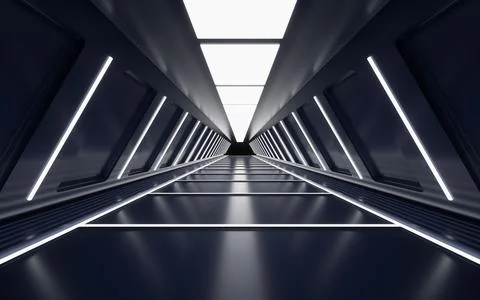Black neon tunnel, 3d rendering. Illustrazione stock