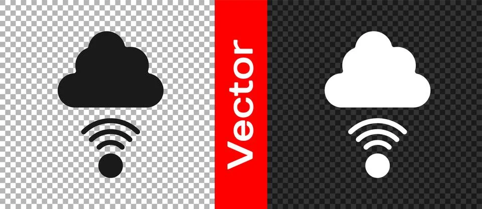 Black Network cloud connection icon isolated on transparent background. Social Stock Illustration