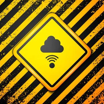 Black Network cloud connection icon isolated on yellow background. Social Stock Illustration