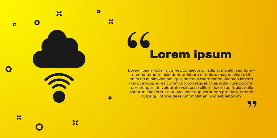 Black Network cloud connection icon isolated on yellow background. Social Stock Illustration