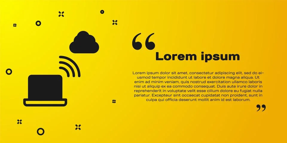 Black Network cloud connection icon isolated on yellow background. Social Illustrazione stock