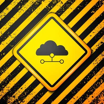 Black Network cloud connection icon isolated on yellow background. Social Illustrazione stock