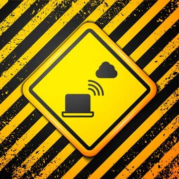 Black Network cloud connection icon isolated on yellow background. Social t.. Stock Illustration