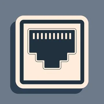 Black Network port - cable socket icon isolated on grey background. LAN port イラスト素材
