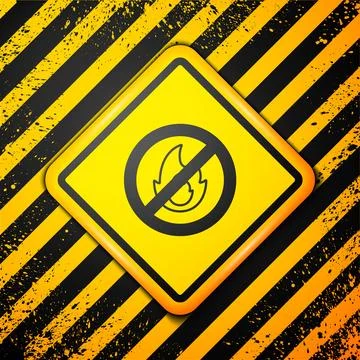 Black No fire icon isolated on yellow background. Fire prohibition and forb.. Stock Illustration