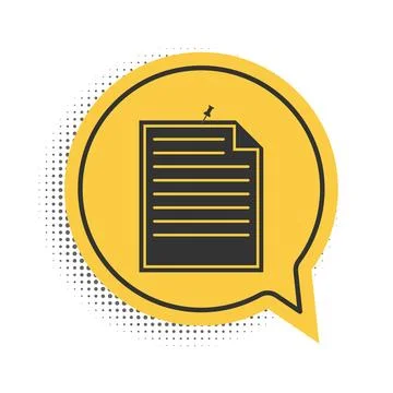 Black Note paper with pinned pushbutton icon isolated on white background. Memo Stock Illustration