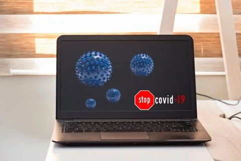 Black notebook and microscope virus close up. Coronavirus concept. Work from 스톡 사진