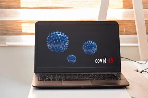 Black notebook and microscope virus close up. Coronavirus concept. Work from  Stock Photos