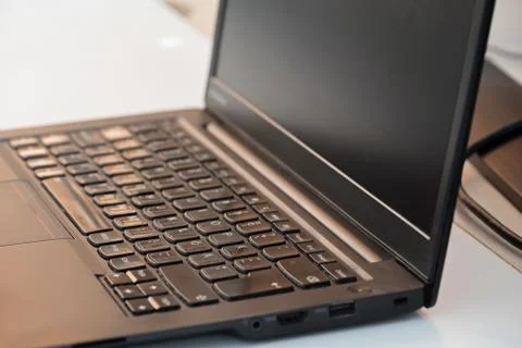 Black notebook. Coronavirus concept. Work from home concept Stock Photos