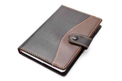 Black notebook isolated on white background Foto stock