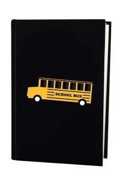 Black notebook school bus design representing online learning on white back.. Stock Illustration