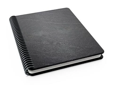 Black notepad isolated on white background. 3D illustration Black notepad ... Foto stock