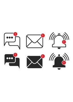 Black Notification Icons for Message Email and Alert Bell Stock Illustration