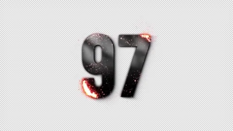 Black number 97 burns with fire, number with particles and ash, numerology, Stock-Footage 273769178