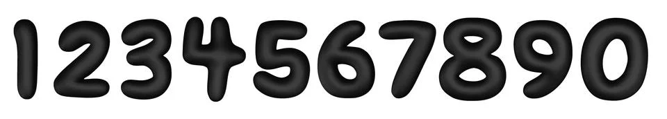 Black numbers from 0 to 9. Set of bright spherical figures. Realistic 3d design Stock Illustration