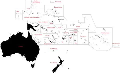 Black oceania map Stock Illustration