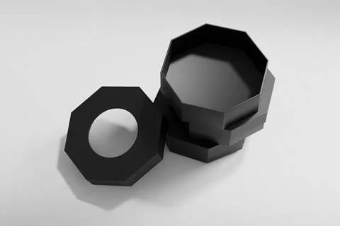 Black Octagon shape paper box mockup, luxury gift box with window display Illustrazione stock