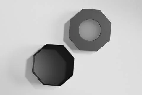 Black Octagon shape paper box mockup, luxury gift box with window display Stock Illustration