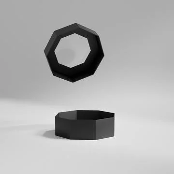 Black Octagon shape paper box mockup, luxury gift box with window display Stock Illustration