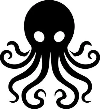 A black octopus with a large head and long tentacles Stock Illustration