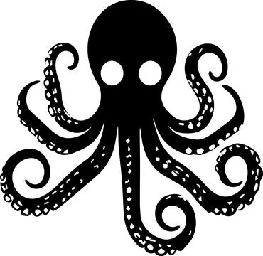 A black octopus with a large head and long tentacles Stock Illustration