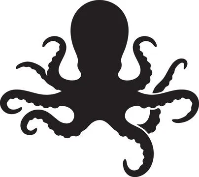Black Octopus Silhouette Vector Illustration - Sea Life Icon Stock Illustration