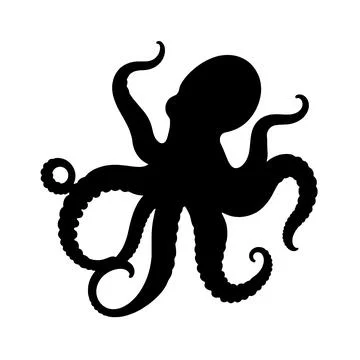 Black Octopus Silhouette On White Background Stock Illustration
